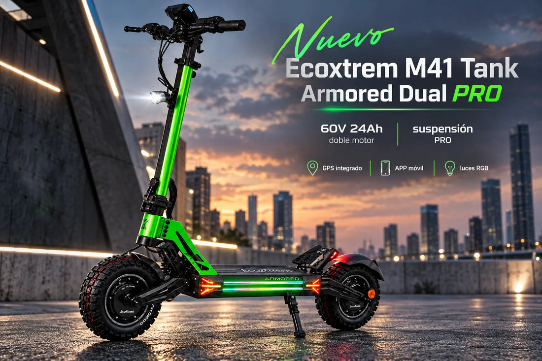 Ecoxtrem M41 Tank Armored Dual PRO 60V 24Ah con doble motor, suspensión PRO, GPS, APP móvil y luces RGB AF Scooters
